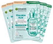 Garnier Masque facial pour tous les types de peau, rafraîchissant et hydratant, avec acide hyaluronique et aloe vera, Hydra Bomb, 5 x 28 g