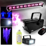 Machine à fumée 400W + Liquide inclus + Barre Néon Lumière noire FLUO Halloween + Mini Strobe LED