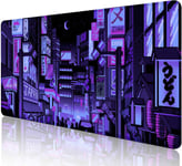 Grand Tapis de Souris de Jeu rétro Vaporwave - Motif Dessin animé Japonais Violet foncé - pour Ordinateur Portable - Tokyo Street Pixel Art néon - XXL - 80 x 40 cm.[F550]