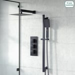 2-Way 200mm Square Rainfall Shower Head Hand Held Mixer Valve Black Matte Temel