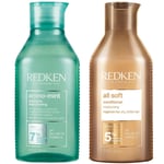 Redken Amino Mint Scalp Cleansing for Greasy Hair Shampoo and All Soft Hydrating Care Conditioner Bundle