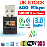 600Mbps Wireless USB Ethernet PC WiFi AC Adapter Lan 802.11 Dual Band 2.4G / 5G