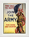 Lumartos, Vintage Poster The Call To Duty Join The Army For Home Contemporary Home Decor Wall Art Print, White Frame, A3 Size