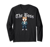 Korean Jindo Dog The Boss Cool Jacket Outfit Dog Mom Dad Long Sleeve T-Shirt
