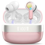 Wireless Earbuds, Headphones Bluetooth 5.3 with HiFi Stereo Deep Bass, Earbuds Wireless Noise Cancelling with 4 ENC Mic, 50H Playtime, Dual LED Display, Earphones Perfect for Any Occasion, Rose