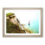 Big Box Art Lighthouse by The Coast Painting Framed Wall Art Picture Print Ready to Hang, Oak A2 (62 x 45 cm)