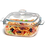 Small 1.5L Casserole Dish with Lid Oven Safe, 20cm Square Covered Glass Oven Dish With Lid