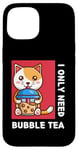 Coque pour iPhone 15 Mignon chat kawaii boisson thé au lait bulle I Love Boba Tea