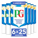 PG Tips | Camomile Tea Bags Bulk | Individually Wrapped Tea Bags| String & Tagged | Herbal Infusion With A Smooth & Floral Taste | 6 Packs | 150 Plant Based Biodegradable Envelopes