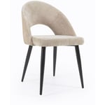 Chaise Mael en chenille beige et pieds en acier peint noir - Kave Home