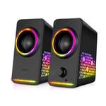 Computer Speaker,Bluetooth PC Speakers,Dynamic RGB PC Gaming Speakers with 9 Colorful LED Modes ,USB Powered Subwoofer Laptop Speakers w/3.5mm Aux Cable for PC Monitor Laptop Tablet Phones (Black)