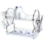 White Chrome Deluxe 2 Tier Chrome Plated Dish Drainer Cup Glasses Cutlery Rack