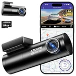 AZDOME M300S 4K Dash Cam with 5G WiFi 64GB TF Card, Dash Cam Front and Rear 170° Wide Angle GPS Voice Control WDR Night Vision G-Sensor Parking Monitor, Easy to Install, Max Up Support to 128GB