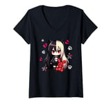 Womens Chibi Kawaii Emo Pastel Goth Girl Japanese Creepy Anime V-Neck T-Shirt