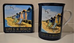 CERAMIC CHINA BEACH HUTS THEME MUG WITH COASTER SET By ELGATE