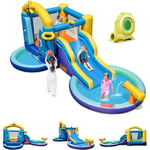 Goplus - Château Gonflable avec Souffleur 680W, Parc Aquatique Océan avec Toboggan, Panier de Basket et Trampoline, Aire de Jeux Piscine à Balles