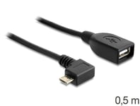 DELOCK – Cable USB micro-B male > USB 2.0-A female OTG 50 cm angled, black (83271)