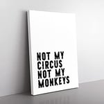 Big Box Art Not My Circus Not My Monkeys Typography Canvas Wall Art Print Ready to Hang Picture, 76 x 50 cm (30 x 20 Inch), White, Black