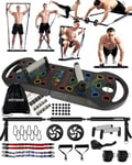 HOTWAVE Ultimate Portable Home Gym avec 16 accessoires de fitness, planche de pompes 20 en 1, bandes de résistance avec roue abdominale, équipement d'entraînement complet à la maison pour homme et