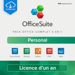 OfficeSuite Personal | Pack office 5-en-1 | Documents, Sheets, Slides, PDF, Mail et Calendrier | Licence d'un an | 1 ordinateur Windows et 2 appareils mobiles [Code en ligne]