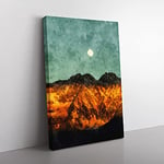 Big Box Art The Moon Above The Mountains Painting Canvas Wall Art Print Ready to Hang Picture, 76 x 50 cm (30 x 20 Inch), Turquoise, Black, Brown