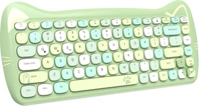 ZIYOU LANG 3060i Clavier D'ordinateur sans Fil Mignon, Chat Rétro Silencieux Clavier Bluetooth, Machine à écrire Ronde Texture Mate Keycap, QWERTY, Multi-Appareils Connexion pour PC Mac-Coloré Vert