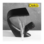 Ideko - Robinet de salle de bain Mono cascade lavabo mitigeur Nouveau collection en laiton Noir cartouche ceramique