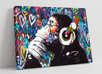 CanvasArtShop MONKEY DJ BANKSY LOVE WALL CANVAS STREET WALL ART PRINT ARTWORK - GORILLA (XL 47in x 32in / 119cm x 81cm)