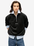 Superdry Country Club Velour Hoody - Black, Black, Size 8, Women