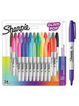 Sharpie Glam Pop Permanente Markers | Fin spids for fede detaljer | Assorterede livlige farver | 34 markerpenne