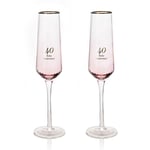 Champagne Glass Flutes Ruby 40th Anniversary Gift Set of 2 Pink Ribbed Glasses