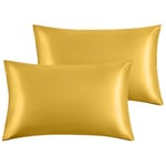 Yorkshire Bedding Satin Pillow Cases 2 Pack – Luxurious Ochre Pillowcases For Hair and Skin Standard Size with Envelope Closure Hypoallergenic 50 x 75 cm