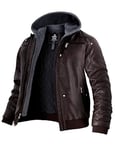 Wantdo Homme Jaket S Veste en Cuir Hiver Veste Chaude Hiver Manteau en Cuir Café(Épais) Xxl