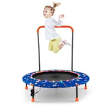 COSTWAY Trampoline Enfant Ø92CM avec 21 Lumières LED & Poignée Amovible, Mini Trampoline Exterieur Enfant avec Motif d'Astronaute & Tapis Antidérapant pour Enfant de 3-6 Ans (Bleu)