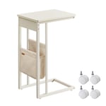 VASAGLE Table d’Appoint, Table de Chevet avec Multiprise, Bout de Canapé en Forme de C, pour Petits Espaces, Sac, Pieds Réglables, pour Chambre, Salon, Blanc Crème LET357W77