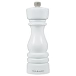Cole & Mason London White Gloss Pepper Mill, Precision+ Carbon Mechanism, Pepper Grinder with Adjustable Grind, Beech Wood, 180mm, Seasoning Mill, Lifetime Mechanism Guarantee