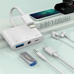 【Apple MFi Certified】 3-in-1 Lightning to 3.5mm Jack Headphone+Charge+Camera Adapter,USB to iPhone OTG Audio Aux Adapter Connect Flash Drive/Card Reader/Mouse/Keyboard/Earphone for iPhone 14 13 12 11