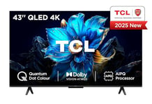 TCL 43P7K-UK 43" QLED 4K Ultra HD HDR Google TV (Google Assistant, BBC iPlayer, Dolby Atmos, Dolby Vision, HDR10+, 120Hz Game Accelerator, Motion Clarity，2025 New Model)