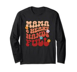 Mama Heart Hands Full Retro Floral Typography Long Sleeve T-Shirt