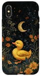 Coque pour iPhone X/XS Cottagecore Jaune Canard Lune Fleurs