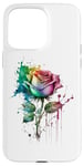 Coque pour iPhone 15 Pro Max Peint Rose Arc-en-ciel Rose Dégoulinant Peinture Pétales Arc-en-ciel