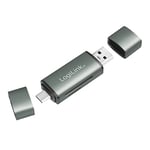 LogiLink CR0043 - USB 3.2 (Gen1) Lecteur de Cartes SD et microSD dans Un boîtier en Aluminium pour Cartes mémoire jusqu'à 2 to, Connexion USB A ou USB-C