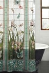 EZON-CH Waterproof Shower Curtain Stained Glass Meadow Flower Dragonfly Print Polyester Fabric Bath Curtain Home Hotel Apartment Bathroom Shower Curtain 72x72IN