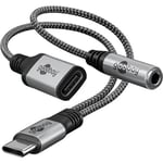 Adapter, USB-C till 3-pol 3.5 mm telejack + USB-C hona