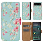 32nd Floral Series 2.0 - Design PU Leather Book Wallet Case Cover for Google Pixel 6A, Designer Flower Pattern Wallet Style Flip Case With Card Slots - Spring Blue