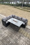 6 Seater Outdoor Rattan Garden Corner Sofa Furniture Gas Fire Pit Table Heater