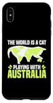 Coque pour iPhone XS Max Le monde est un chat qui joue avec l'Australie World Map Traveler