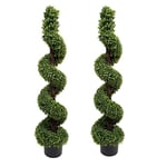 GreenBrokers Lot de 2 buis topiaires artificiels en Spirale de qualité supérieure dans Un Pot Noir pour décoration intérieure ou extérieure, résistant aux UV (120 cm)