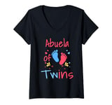 Womens Abuela Of Twins Cute Hearts Tee Girl Boy Vintage Xmas V-Neck T-Shirt