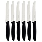 Tramontina Kitchen Knives Set of 6, Serrated Fruit Tomato Cooking Knife, Vegetable Chopper Peeler, Stainless Steel, Multipurpose, Rounded Tip, Black, 23498055